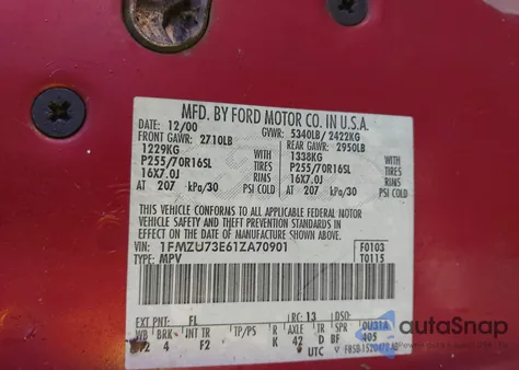 2001 Ford Explorer Xlt z USA, uszkodzony, nr VIN 1FMZU73E61ZA70901